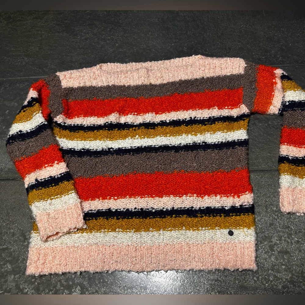 Anthropologie Numph Pink Orange Gray Black Stripe sweater S woolmohair blend EUC